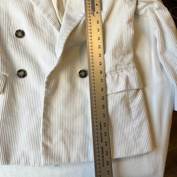 H&M Women Blazer US 2 White Striped Corduroy Double Breasted Button Long Sleeve - Picture 7 of 10